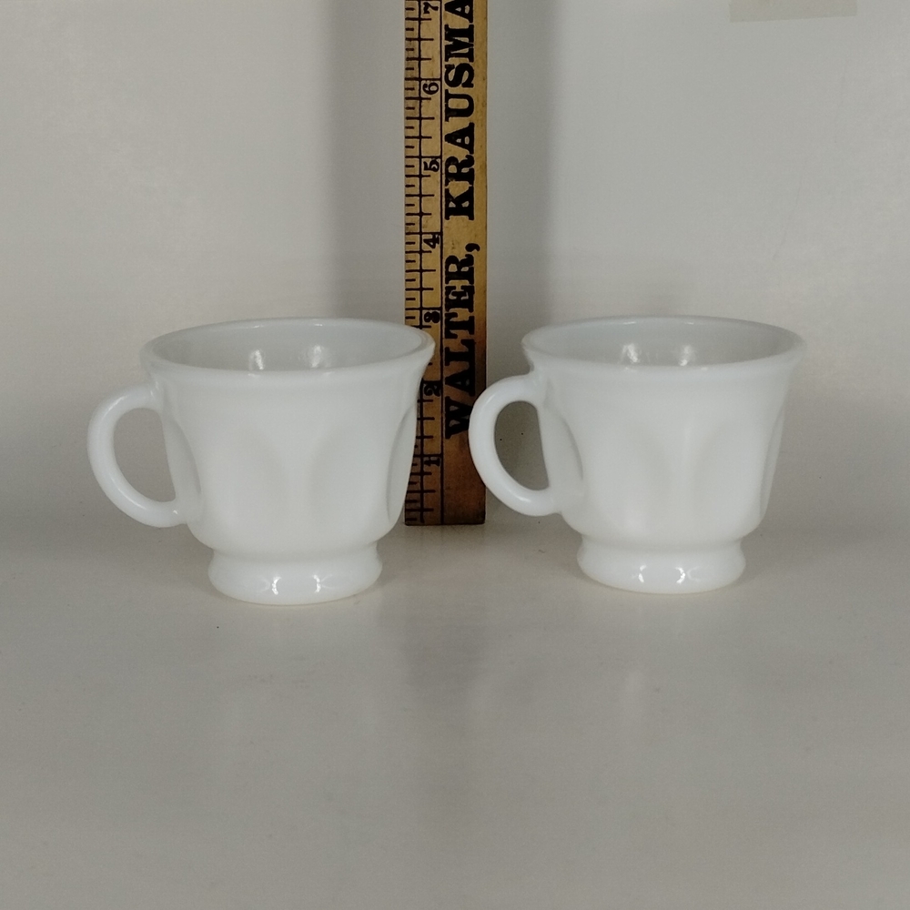 Set of 2 Vintage Hazel Atlas Thumbprint Milk Glass Punch Glasses / Coffee Cups